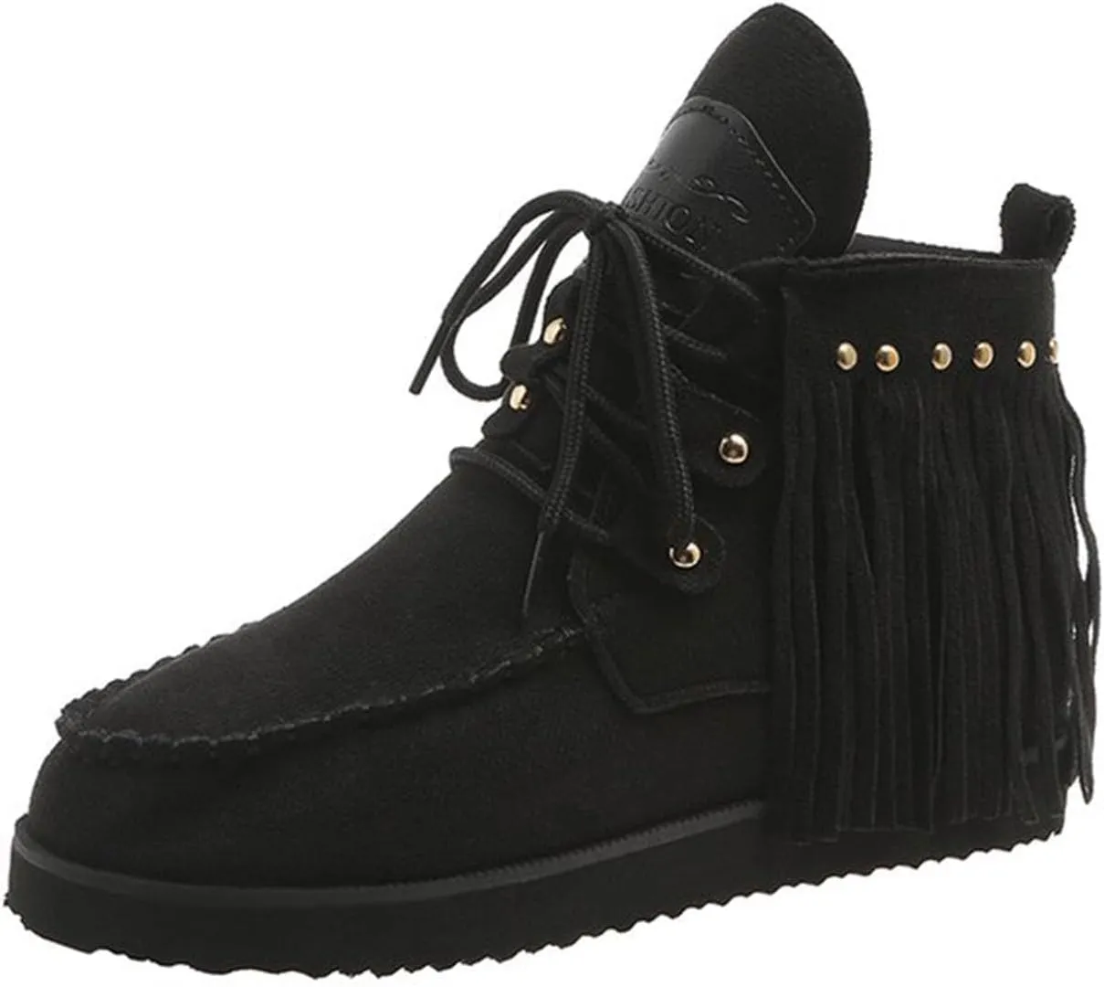 Fringe Cowboy Boots for Women Lightweight Comfy Suede Boho Ankle Booties Slip On Dress Walking Shoes Bohemian Vintage Tassel Lace Up Wide Round Toe Short Boots