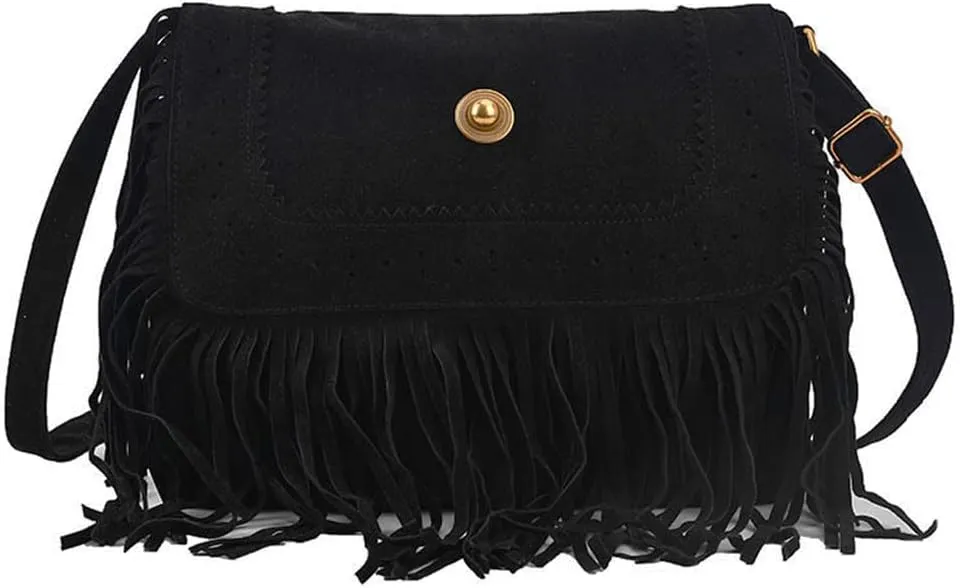 Fringe Crossbody for Women Vintage Messenger Suede Hobo Purse Flap Satchel Shoulder Bohemian Handbag