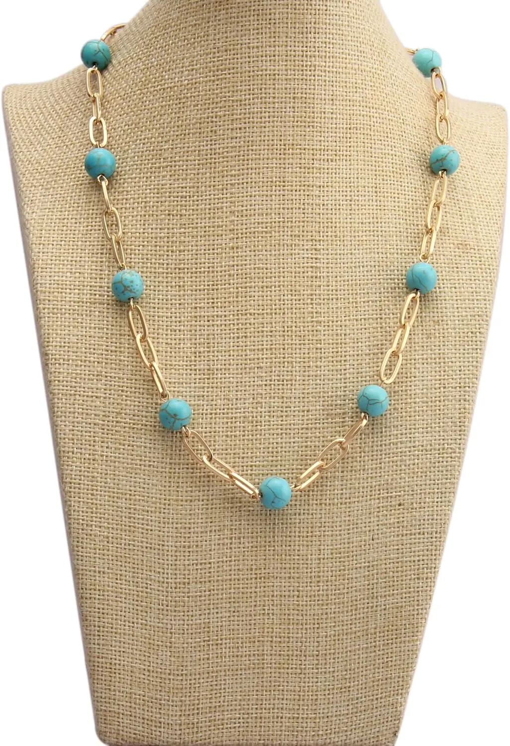 GelConnie Boho Necklaces for Women Layered Beaded Necklaces Pearl Sweater Necklace Turquoise Chunky Necklace Adjustable Choker Necklace for Women