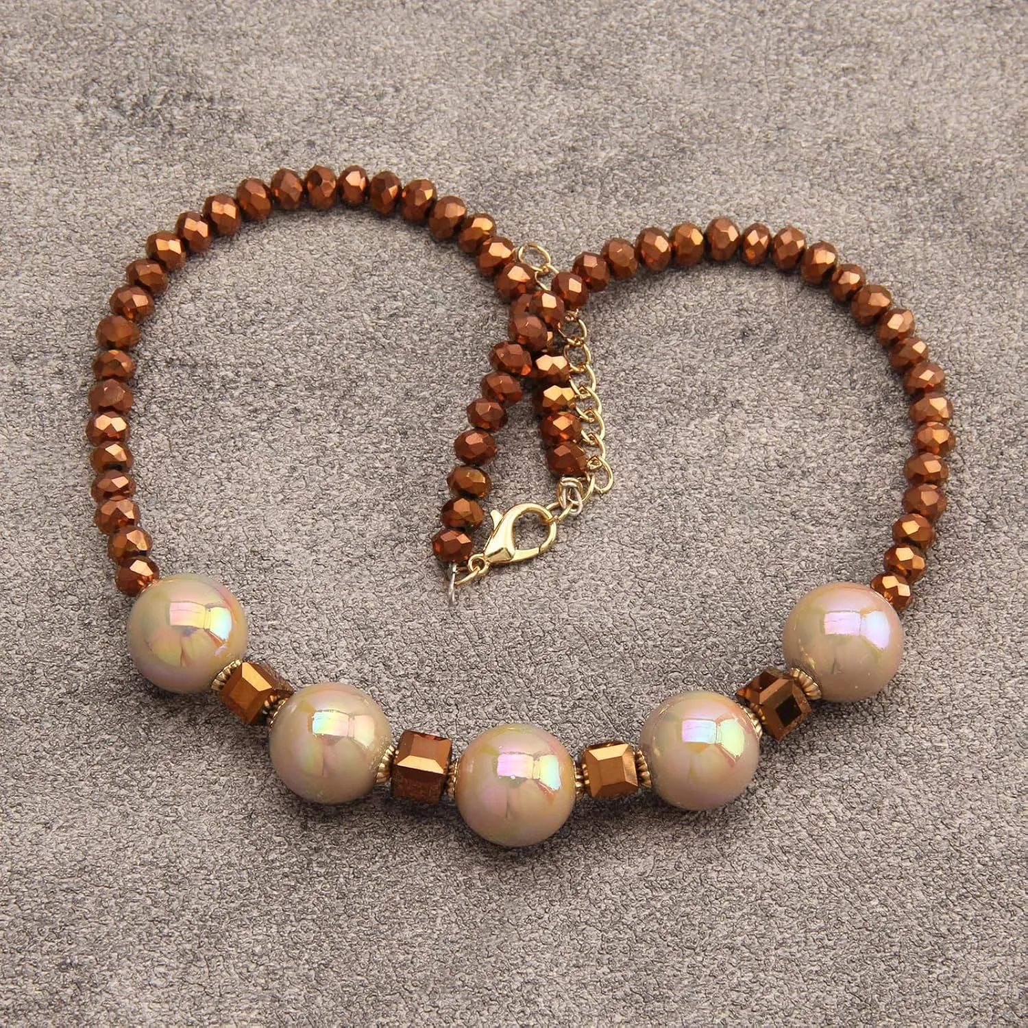 GelConnie Boho Necklaces for Women Layered Beaded Necklaces Pearl Sweater Necklace Turquoise Chunky Necklace Adjustable Choker Necklace for Women