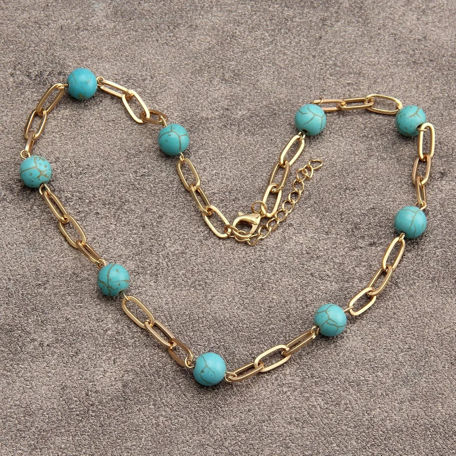 GelConnie Boho Necklaces for Women Layered Beaded Necklaces Pearl Sweater Necklace Turquoise Chunky Necklace Adjustable Choker Necklace for Women