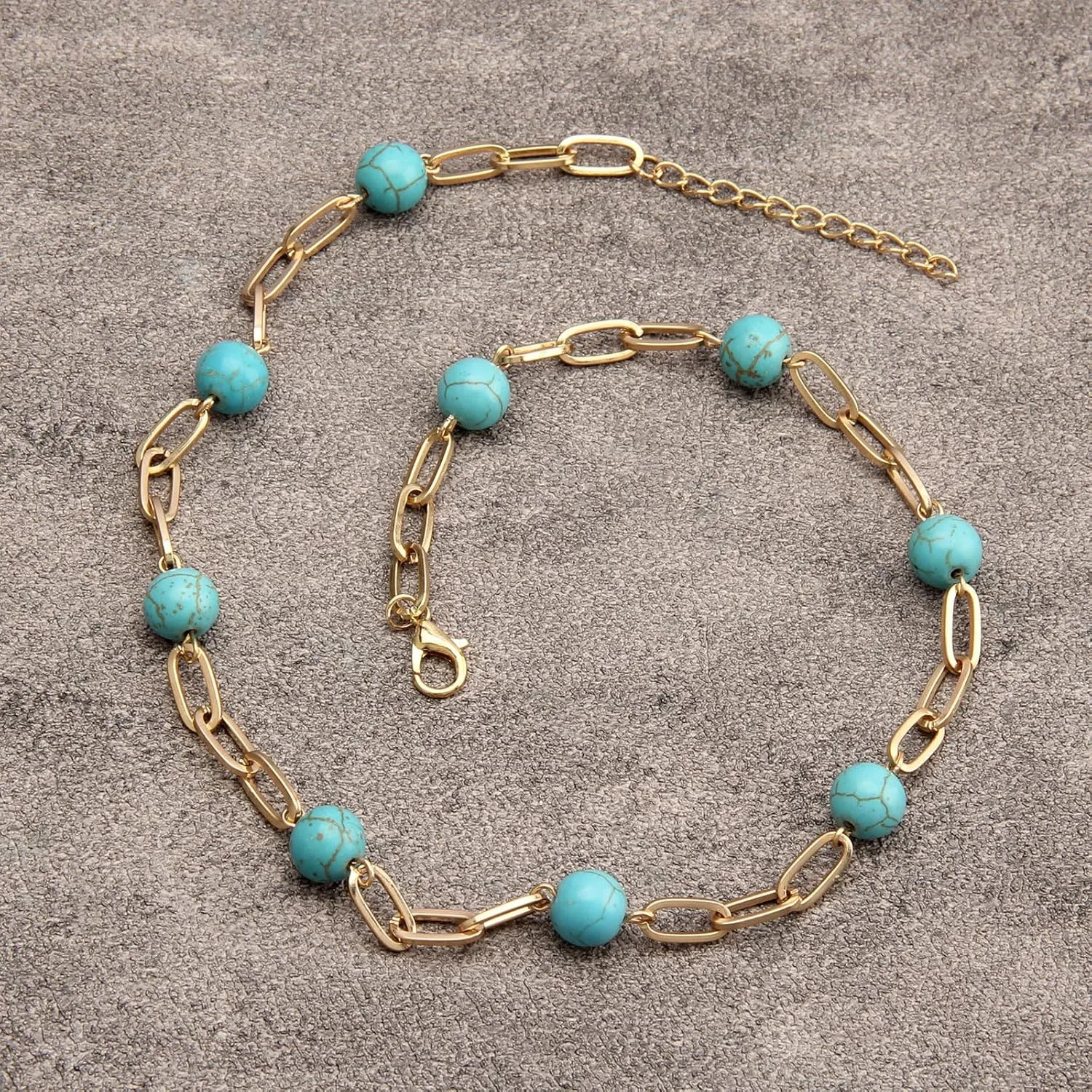 GelConnie Boho Necklaces for Women Layered Beaded Necklaces Pearl Sweater Necklace Turquoise Chunky Necklace Adjustable Choker Necklace for Women