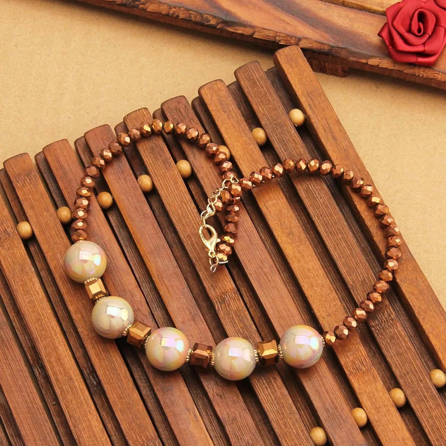 GelConnie Boho Necklaces for Women Layered Beaded Necklaces Pearl Sweater Necklace Turquoise Chunky Necklace Adjustable Choker Necklace for Women