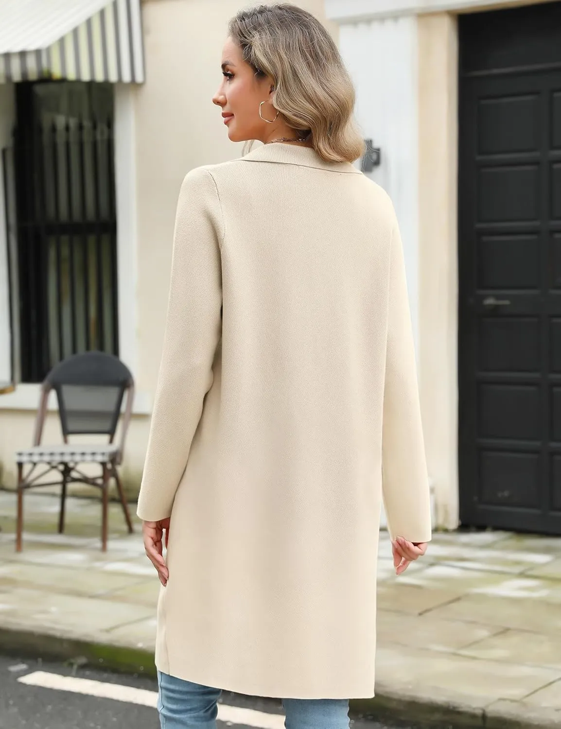 Genhoo Womens Long Cardigan Sweaters Knit Open Front Coatigan Lapel Knee Length Cardigan Coat with Pockets