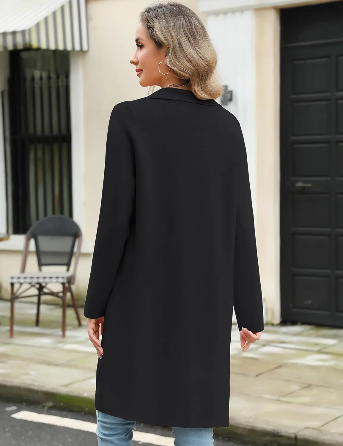 Genhoo Womens Long Cardigan Sweaters Knit Open Front Coatigan Lapel Knee Length Cardigan Coat with Pockets