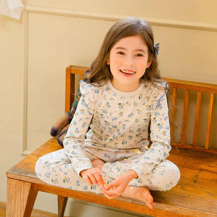 Girls' Sleepwear, 100% Cotton Floral Print Long Sleeve Girls' Sleepwearطقم نوم بناتي, طقم نوم بناتي بأكمام طويلة من القطن 100% مطبوع عليه أزهار