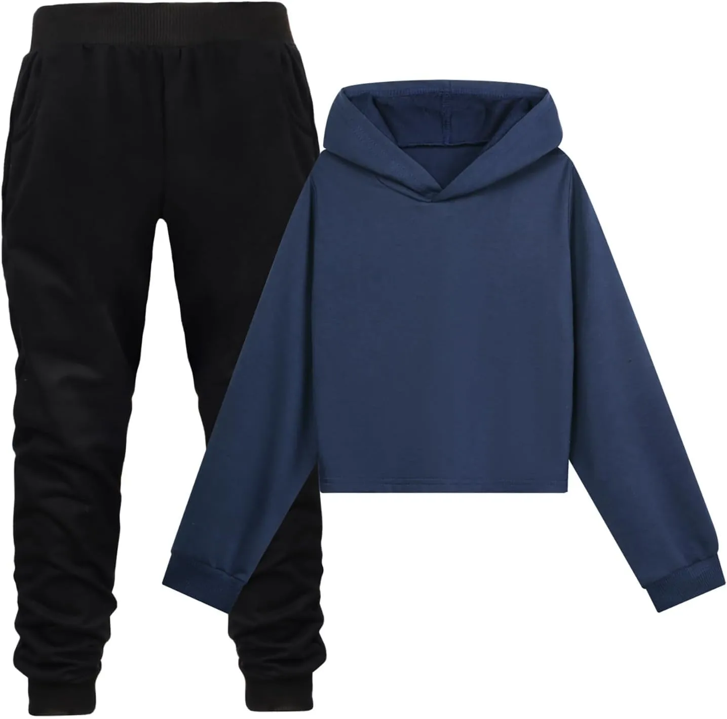 Girls' Sweatsuit Tracksuit 2 Piece Fleece Pullover Cropped Tops Sweatshirt Fleece Jogger Pants Soft Set for Girls