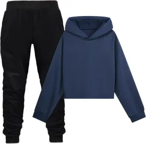 Girls' Sweatsuit Tracksuit 2 Piece Fleece Pullover Cropped Tops Sweatshirt Fleece Jogger Pants Soft Set for Girls