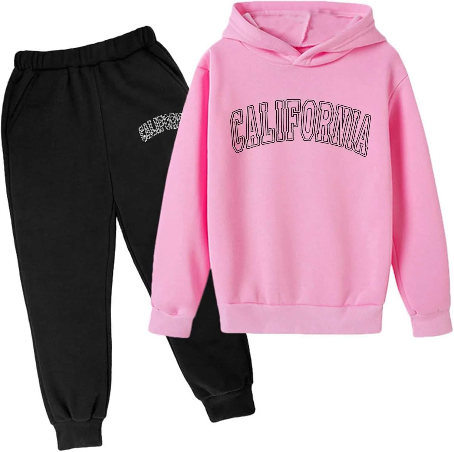 Girls' Sweatsuit Tracksuit 2 Piece Fleece Pullover Cropped Tops Sweatshirt Fleece Jogger Pants Soft Set for Girls