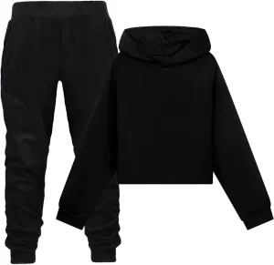 Girls' Sweatsuit Tracksuit 2 Piece Fleece Pullover Cropped Tops Sweatshirt Fleece Jogger Pants Soft Set for Girls