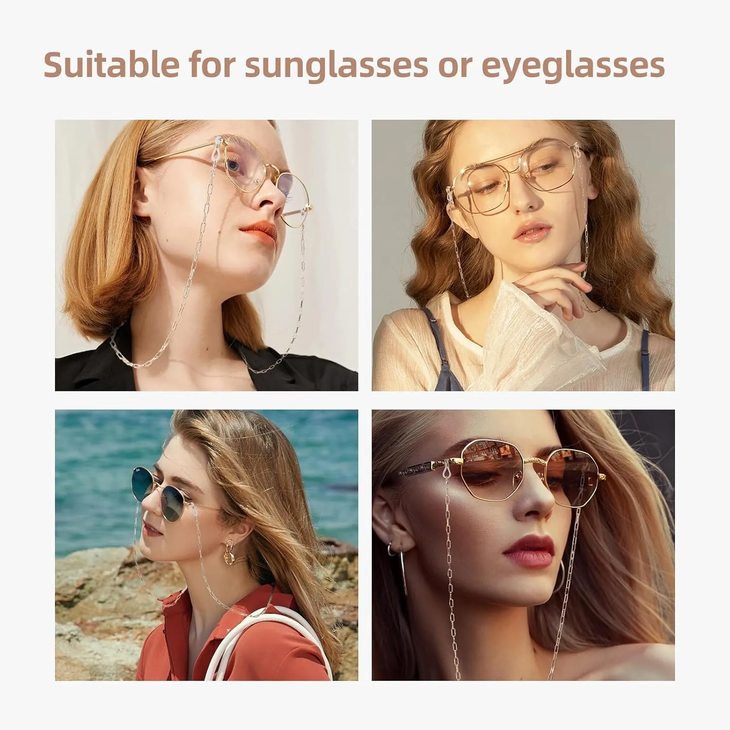 Glasses Chain for Women Sunglasses Eyeglass Strap for Girls 2 Pcs Stylish Eye Glasses Holders around Neck