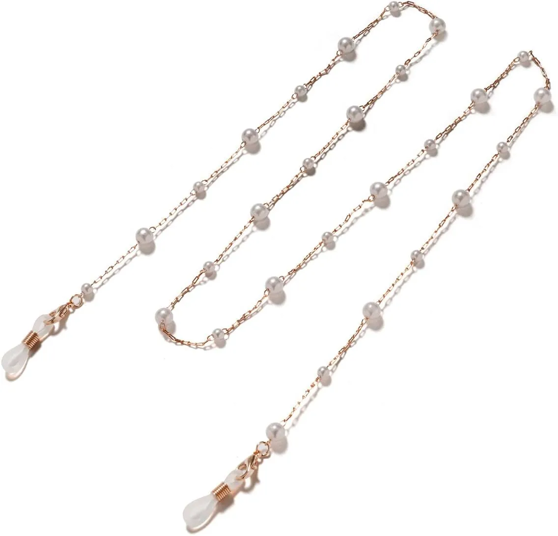 Glasses Chains Eyeglass Strap for Women Pearl Beaded Anti-Lost Neck Chain Fashion Eyewear Retainer (Color : Rose Gold, Size : 1)