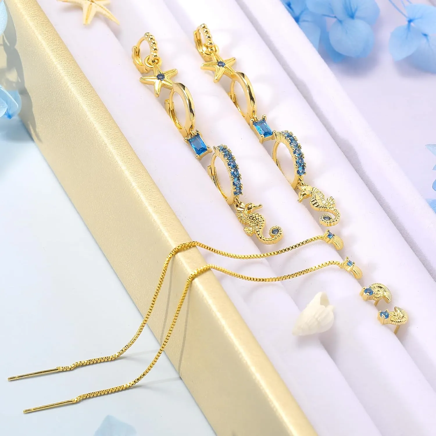 Gold Earrings Set for Women 14K Gold Plated Cubic Zirconia Love Heart Bowknot Clover Fruit Flower Insect Ocean Cross Huggie Hoop Earrings Stud Earrings Set for Multiple Piercing Party Jewelry Gifts