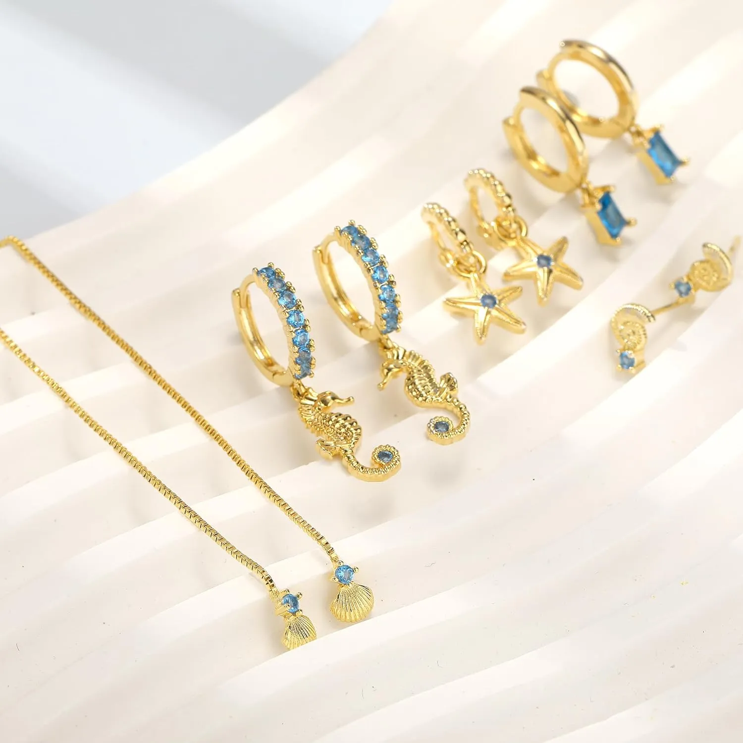 Gold Earrings Set for Women 14K Gold Plated Cubic Zirconia Love Heart Bowknot Clover Fruit Flower Insect Ocean Cross Huggie Hoop Earrings Stud Earrings Set for Multiple Piercing Party Jewelry Gifts
