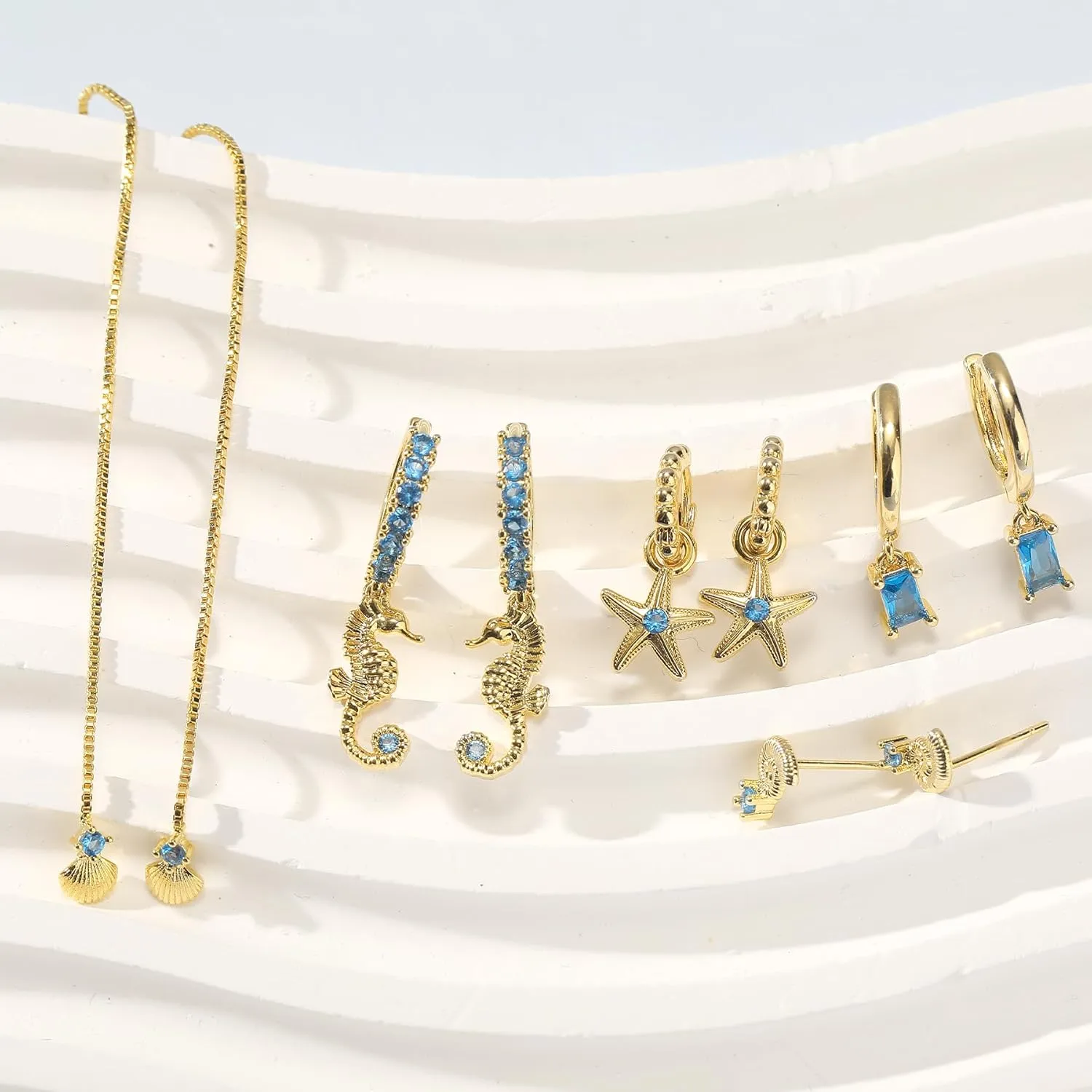 Gold Earrings Set for Women 14K Gold Plated Cubic Zirconia Love Heart Bowknot Clover Fruit Flower Insect Ocean Cross Huggie Hoop Earrings Stud Earrings Set for Multiple Piercing Party Jewelry Gifts