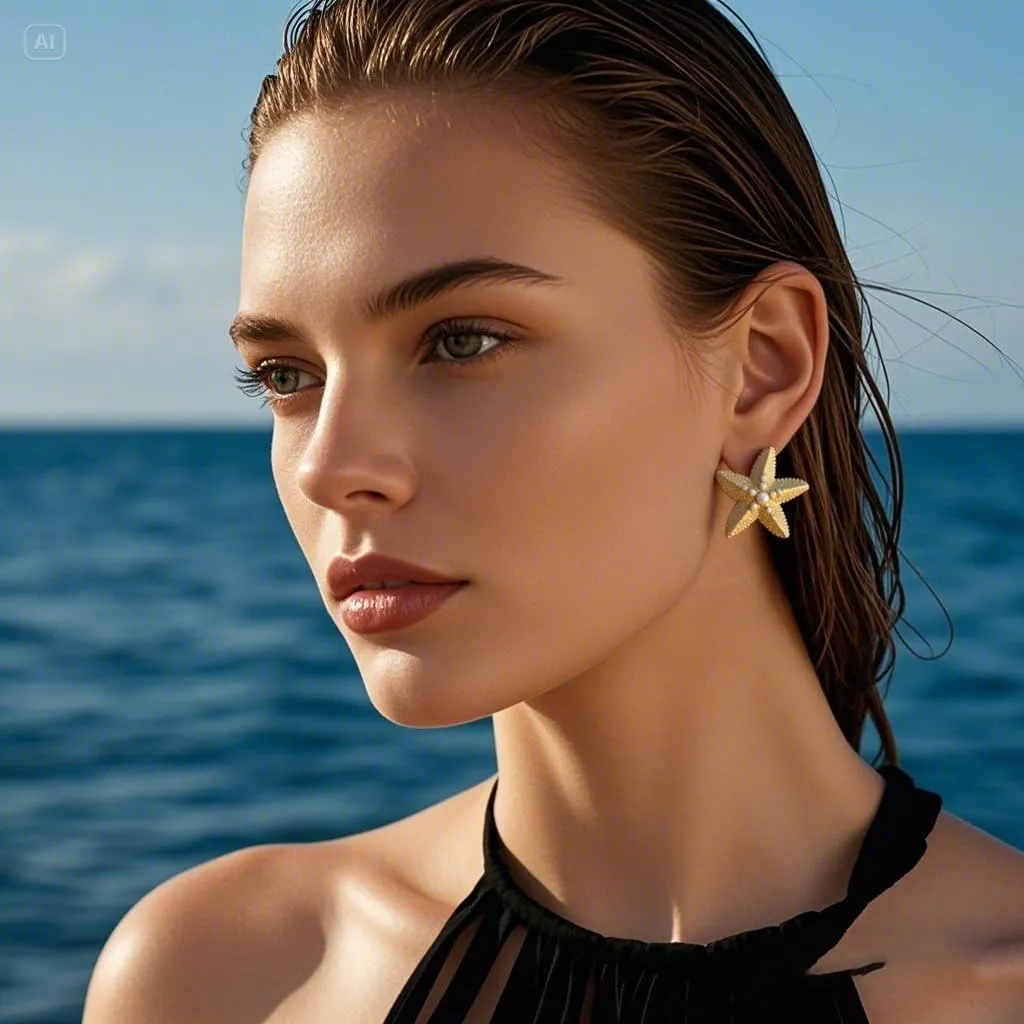 Gold Shell Starfish Earrings for WomenTrendy Bohemian Starfish Dangle Stud Earrings Hawaiian Summer Beach Ocean Earrings Beach Jewelry Costume Accessories