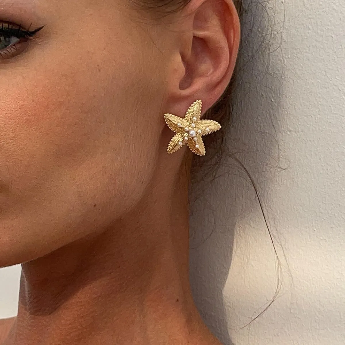 Gold Shell Starfish Earrings for WomenTrendy Bohemian Starfish Dangle Stud Earrings Hawaiian Summer Beach Ocean Earrings Beach Jewelry Costume Accessories