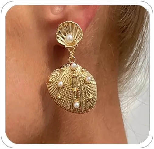 Gold Shell Starfish Earrings for WomenTrendy Bohemian Starfish Dangle Stud Earrings Hawaiian Summer Beach Ocean Earrings Beach Jewelry Costume Accessories