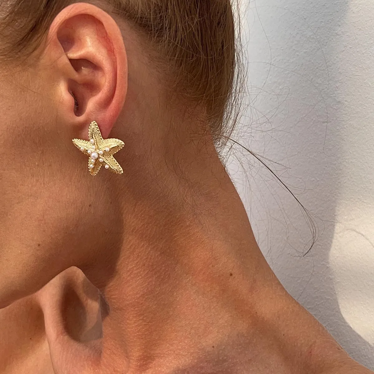 Gold Shell Starfish Earrings for WomenTrendy Bohemian Starfish Dangle Stud Earrings Hawaiian Summer Beach Ocean Earrings Beach Jewelry Costume Accessories