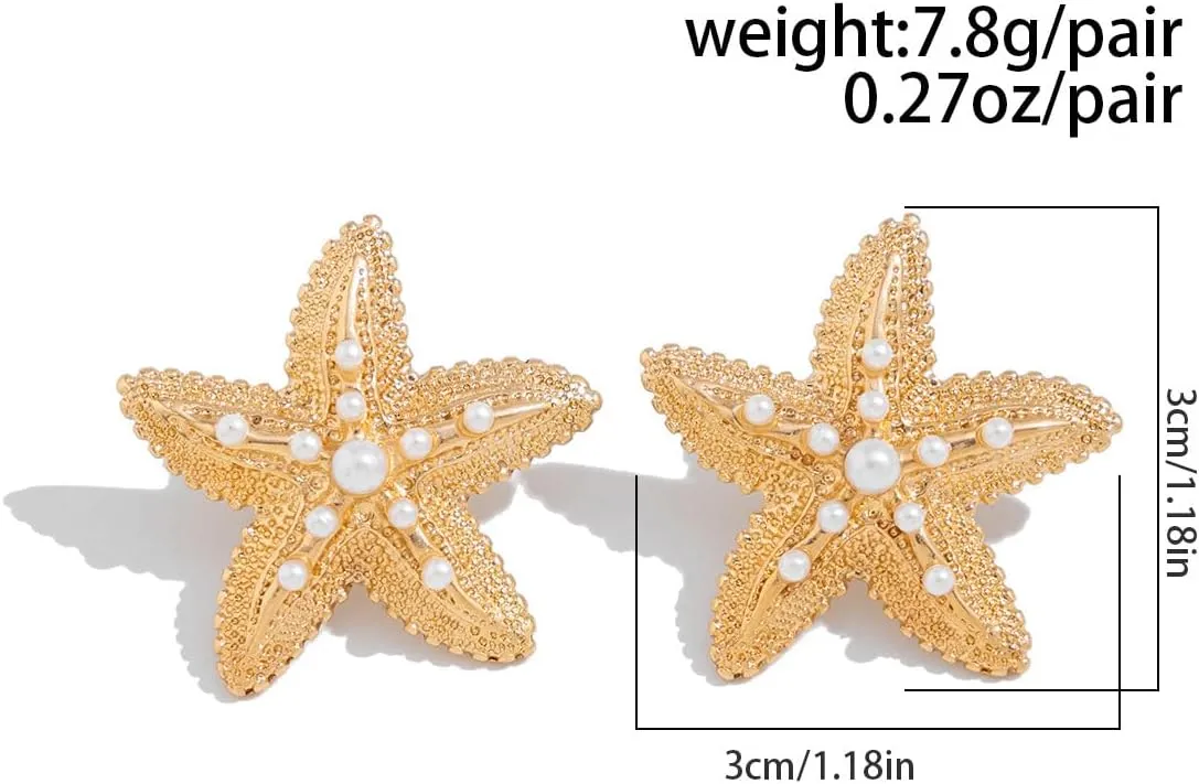 Gold Shell Starfish Earrings for WomenTrendy Bohemian Starfish Dangle Stud Earrings Hawaiian Summer Beach Ocean Earrings Beach Jewelry Costume Accessories