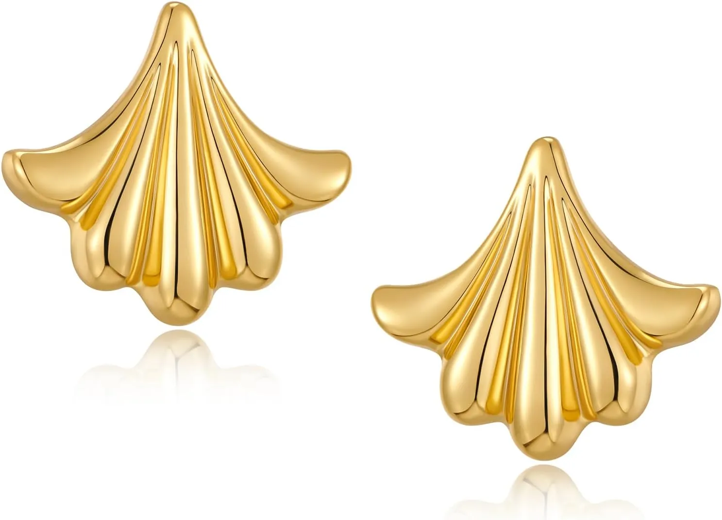 Gold Statement Earrings Chunky Textured Shell Drop Earrings Retro Stud Earrings Vintage Trendy Beach Jewelry Gifts for Women
