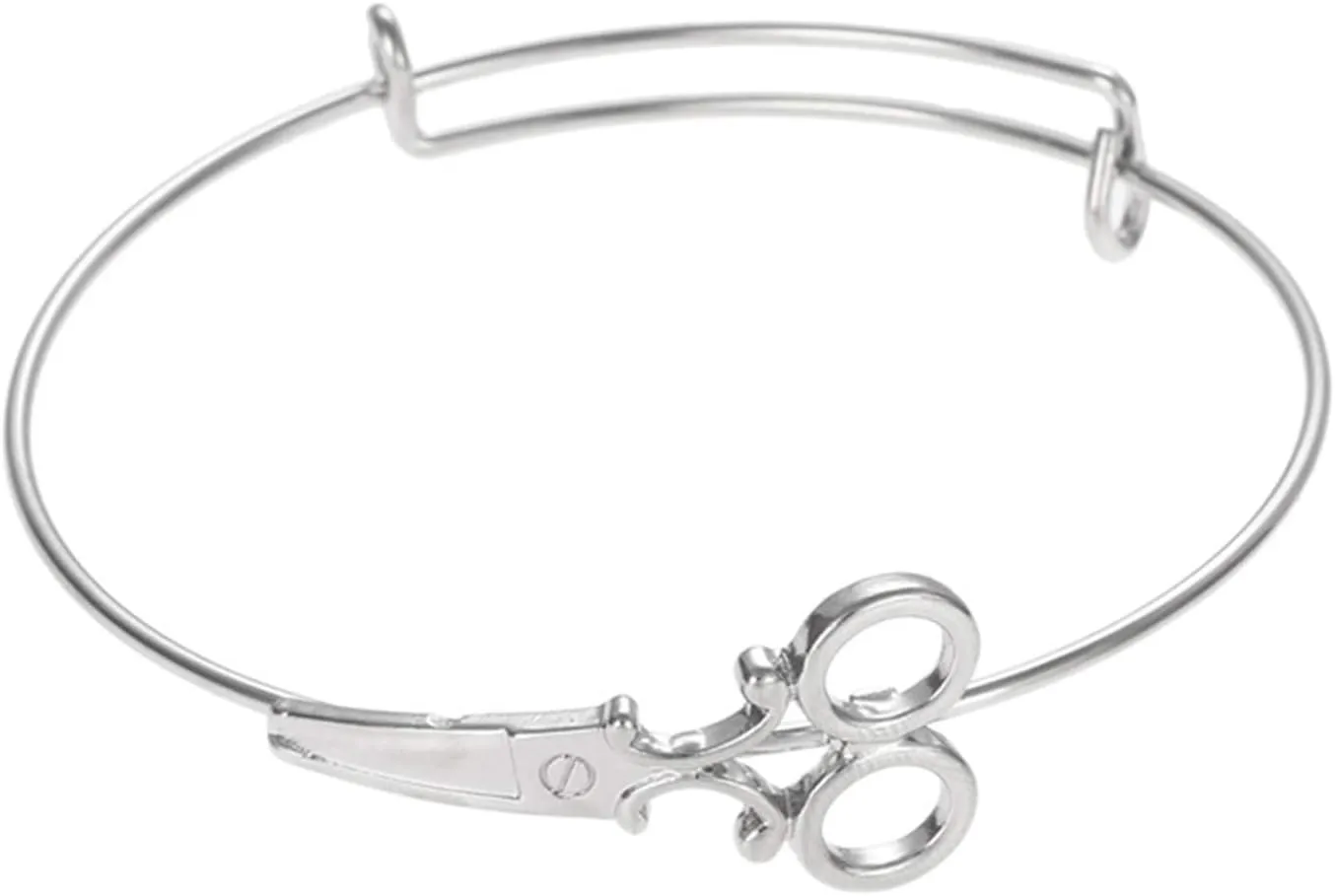 Greendou Fashion Jewelry Minimalist Shears Scissor Bangle Stacking Adjustable Wire Bracelet for Hairdresser (Silver)