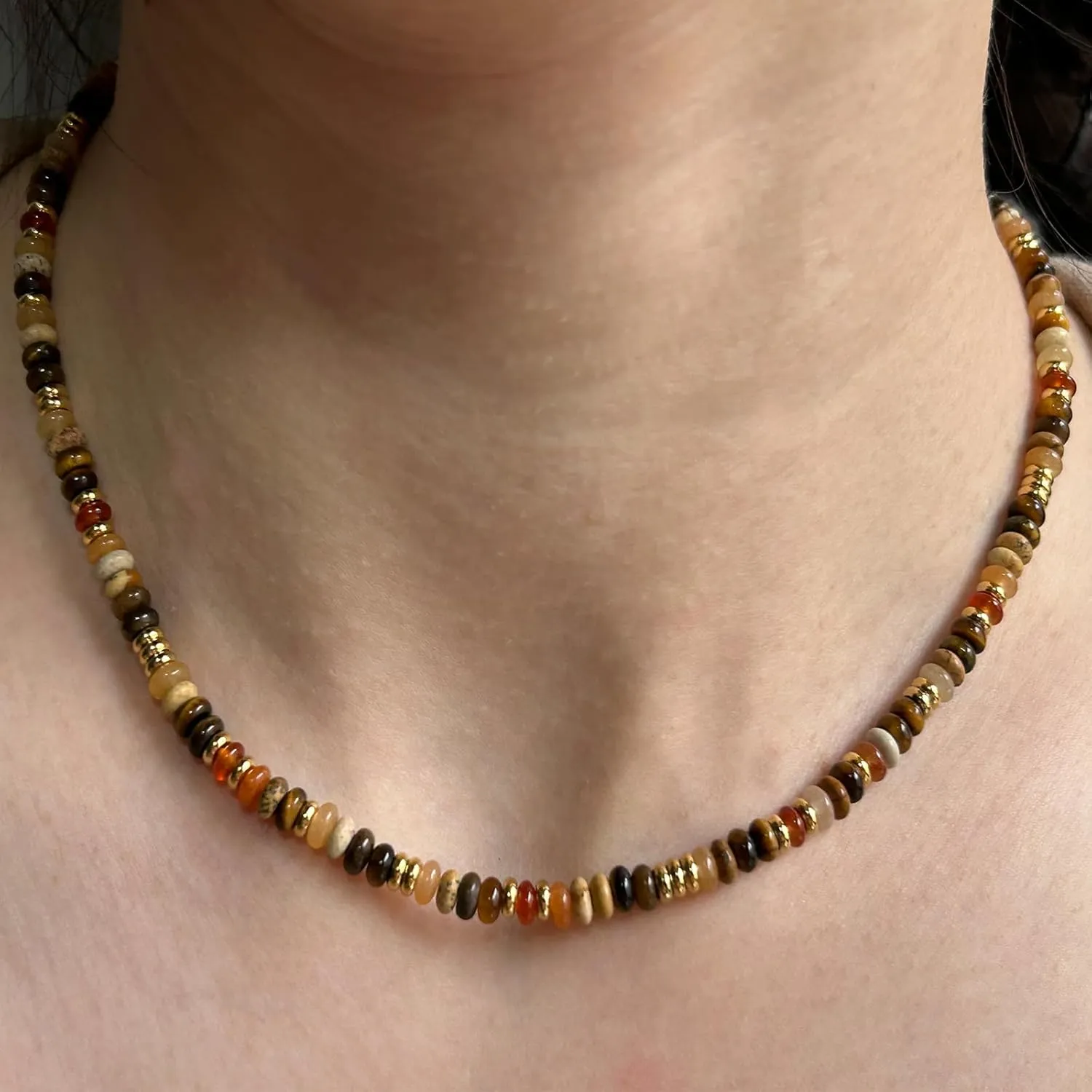 Handmade Boho Beaded Choker Necklace for Women Energy Chakra Healing Necklaces Gemstone Natural Stone Jewelry