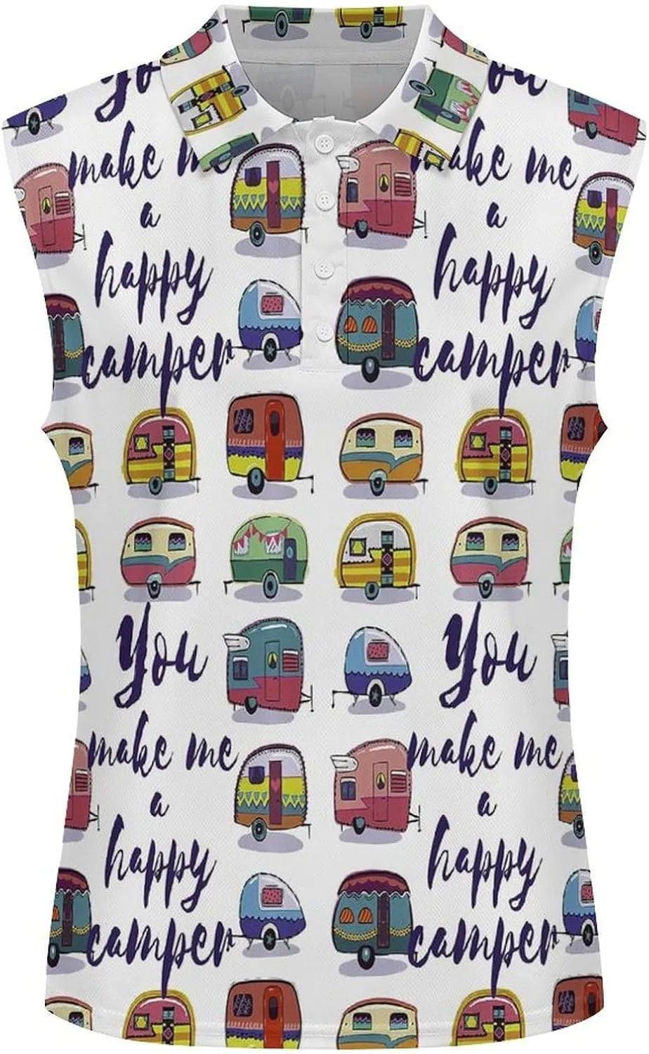 Happy Van Vehicles Women's Sleeveless Golf Polo Shirts Athletic Tank Tops