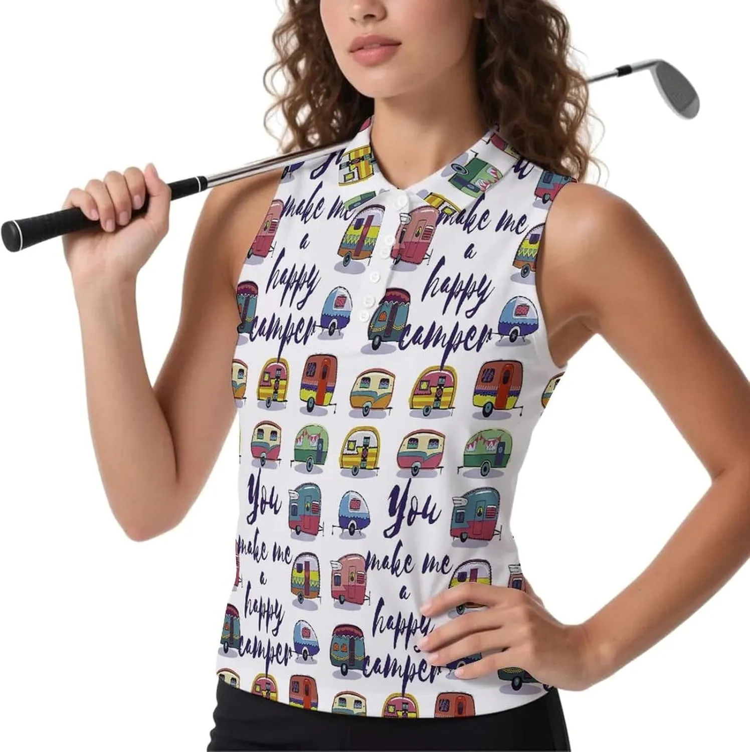 Happy Van Vehicles Women's Sleeveless Golf Polo Shirts Athletic Tank Tops