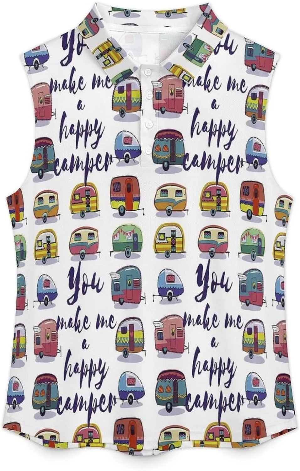 Happy Van Vehicles Women's Sleeveless Golf Polo Shirts Athletic Tank Tops