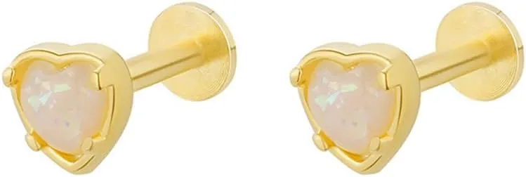 Heart Small Studs Earrings Colorful Love Hearts Cubic Zirconia Cartilage Earrings Minimalist Tiny Tragus Piercing Post Earrings Cute Ear Jewelry