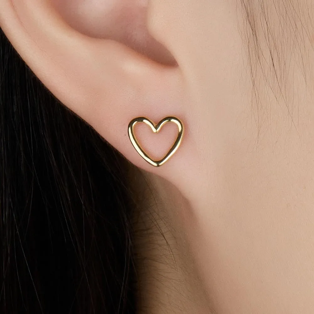 Heartfelt Chic: Fashion 925 Sterling Silver Open Heart Stud Earrings with 18K Gold Plating - Minimalist Elegance for Women (gold)