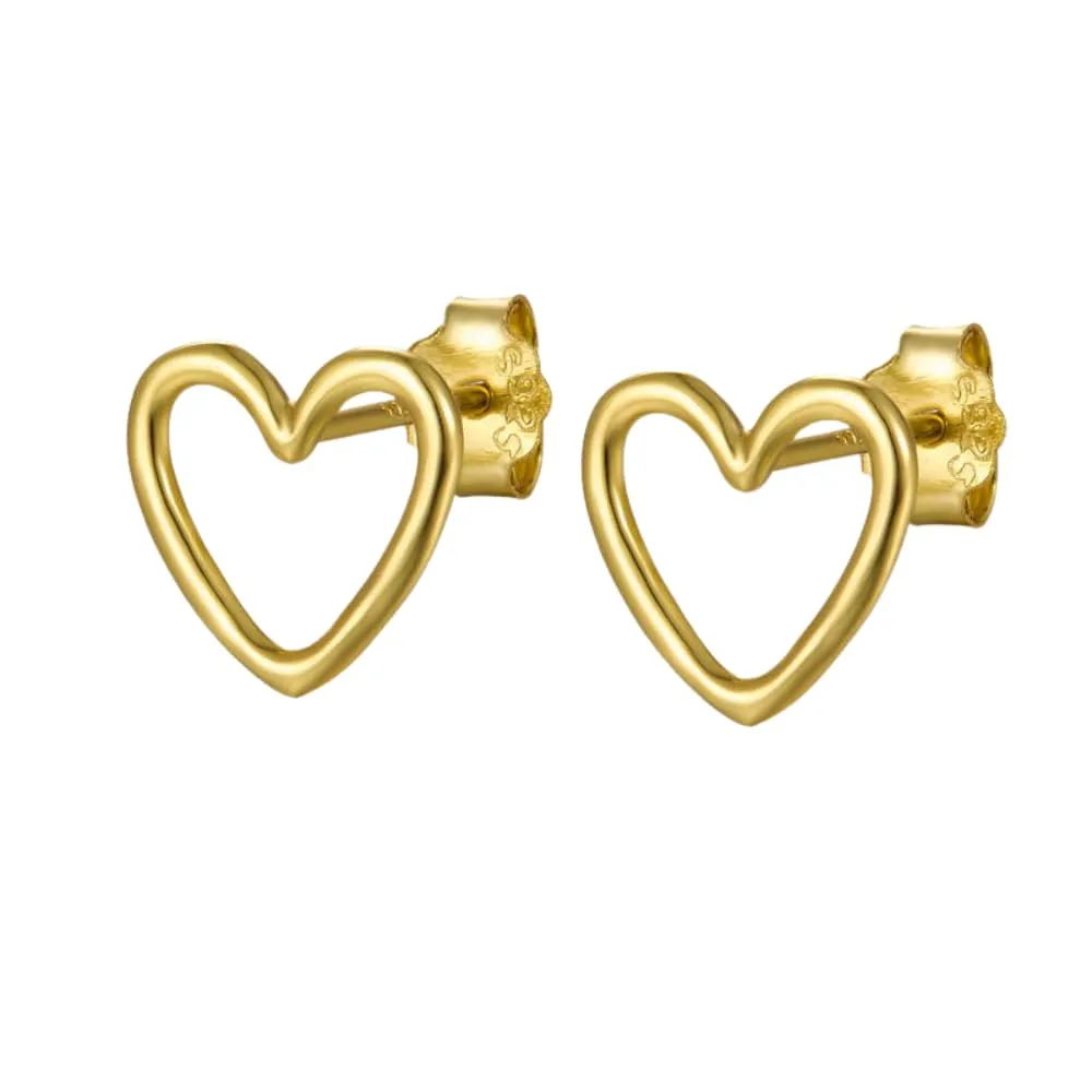 Heartfelt Chic: Fashion 925 Sterling Silver Open Heart Stud Earrings with 18K Gold Plating - Minimalist Elegance for Women (gold)