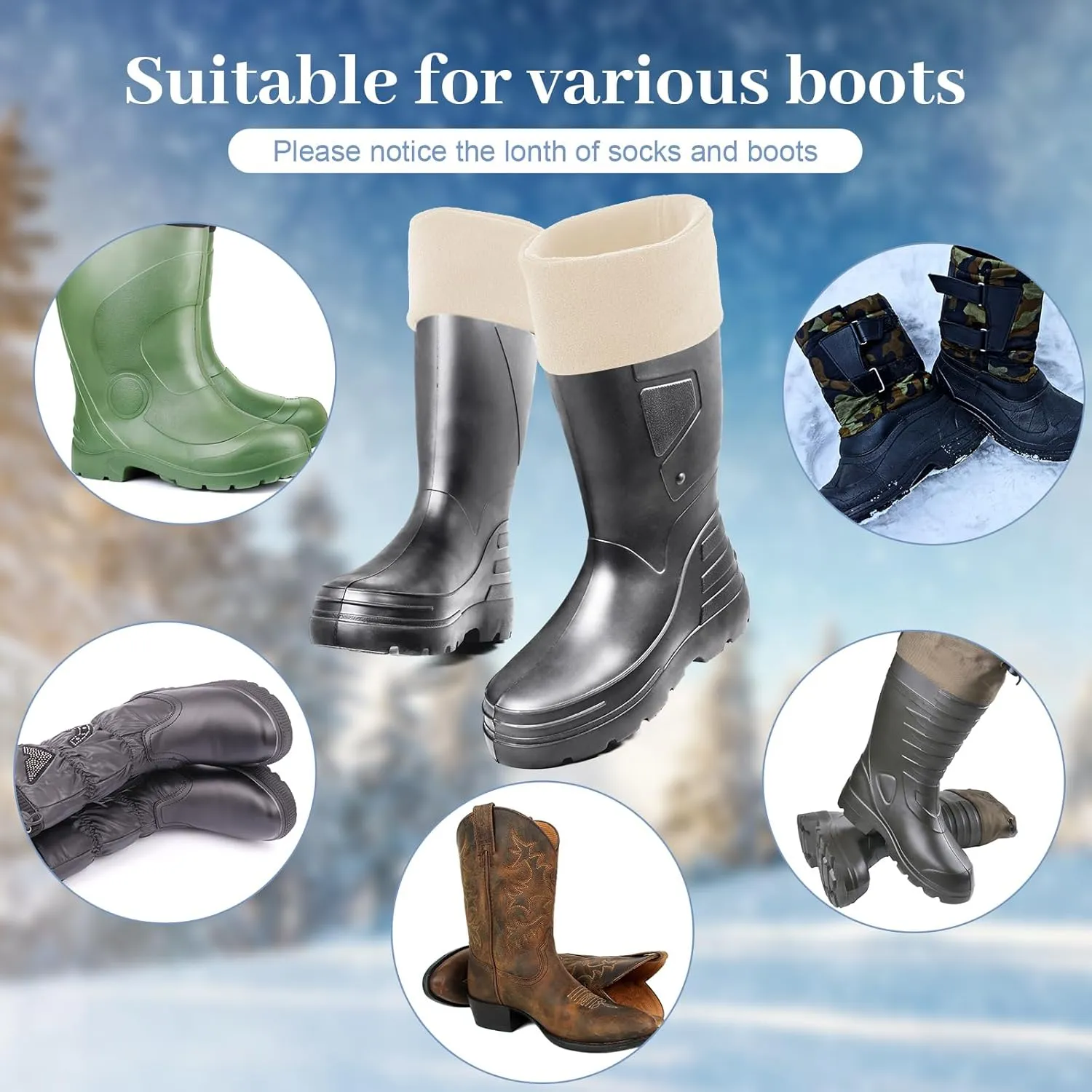 Hercicy Hunting Boots Socks Rain Boot Liners Stitch Cable Snow Warm Fleece Socks for Hiking Outdoor