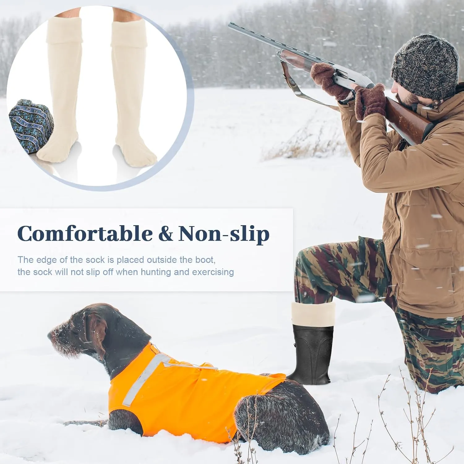 Hercicy Hunting Boots Socks Rain Boot Liners Stitch Cable Snow Warm Fleece Socks for Hiking Outdoor