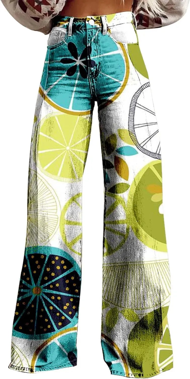 High Waist Straight Leg Print Trousers Women Fall Trendy Vintage Camo Long Pant Outdoor Travel Vacation Casual Pants