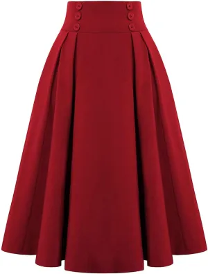 High Waisted Skirts for Women Flare A-Line Long Skirts Vintage Fashion Casual Waist Pleated with Pockets Plus Size