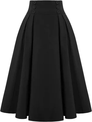 High Waisted Skirts for Women Flare A-Line Long Skirts Vintage Fashion Casual Waist Pleated with Pockets Plus Size