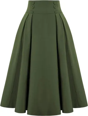 High Waisted Skirts for Women Flare A-Line Long Skirts Vintage Fashion Casual Waist Pleated with Pockets Plus Size