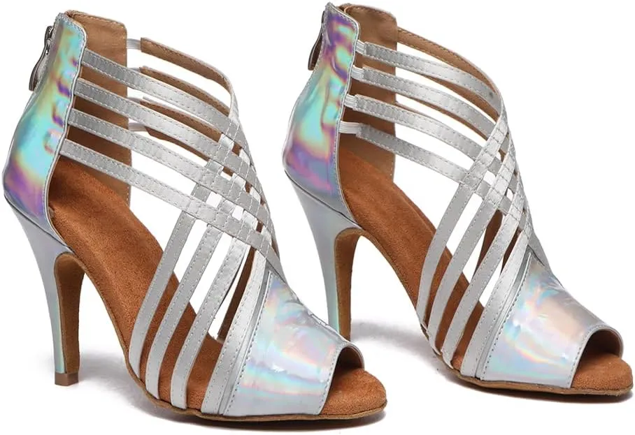 HIPPOSEUS Women Peep Toe Latin Dance Shoes with Zipper Salsa Bachata Ballroom Ankle Dance Shoes,Model L569
