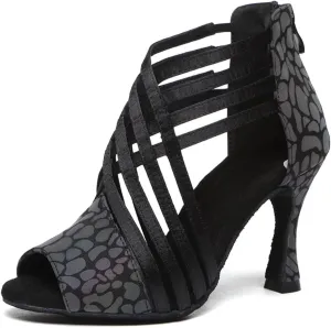 HIPPOSEUS Women Peep Toe Latin Dance Shoes with Zipper Salsa Bachata Ballroom Ankle Dance Shoes,Model L569