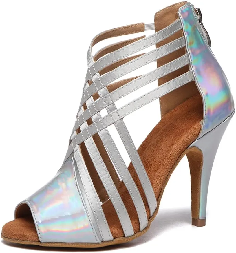 HIPPOSEUS Women Peep Toe Latin Dance Shoes with Zipper Salsa Bachata Ballroom Ankle Dance Shoes,Model L569
