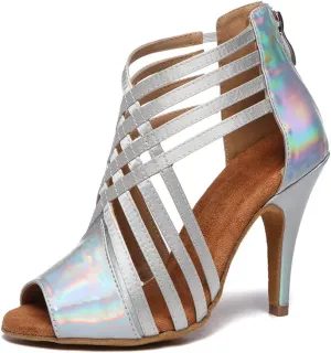 HIPPOSEUS Women Peep Toe Latin Dance Shoes with Zipper Salsa Bachata Ballroom Ankle Dance Shoes,Model L569