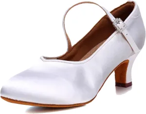 HIPPOSEUS Women's Latin Ballroom Dance Shoes Closed Toe Satin Salsa Practice Dancing Shoes Suede Sole