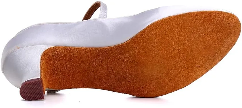 HIPPOSEUS Women's Latin Ballroom Dance Shoes Closed Toe Satin Salsa Practice Dancing Shoes Suede Sole