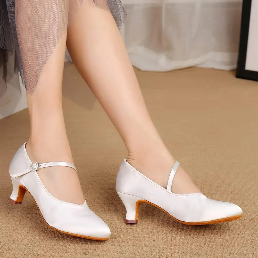 HIPPOSEUS Women's Latin Ballroom Dance Shoes Closed Toe Satin Salsa Practice Dancing Shoes Suede Sole
