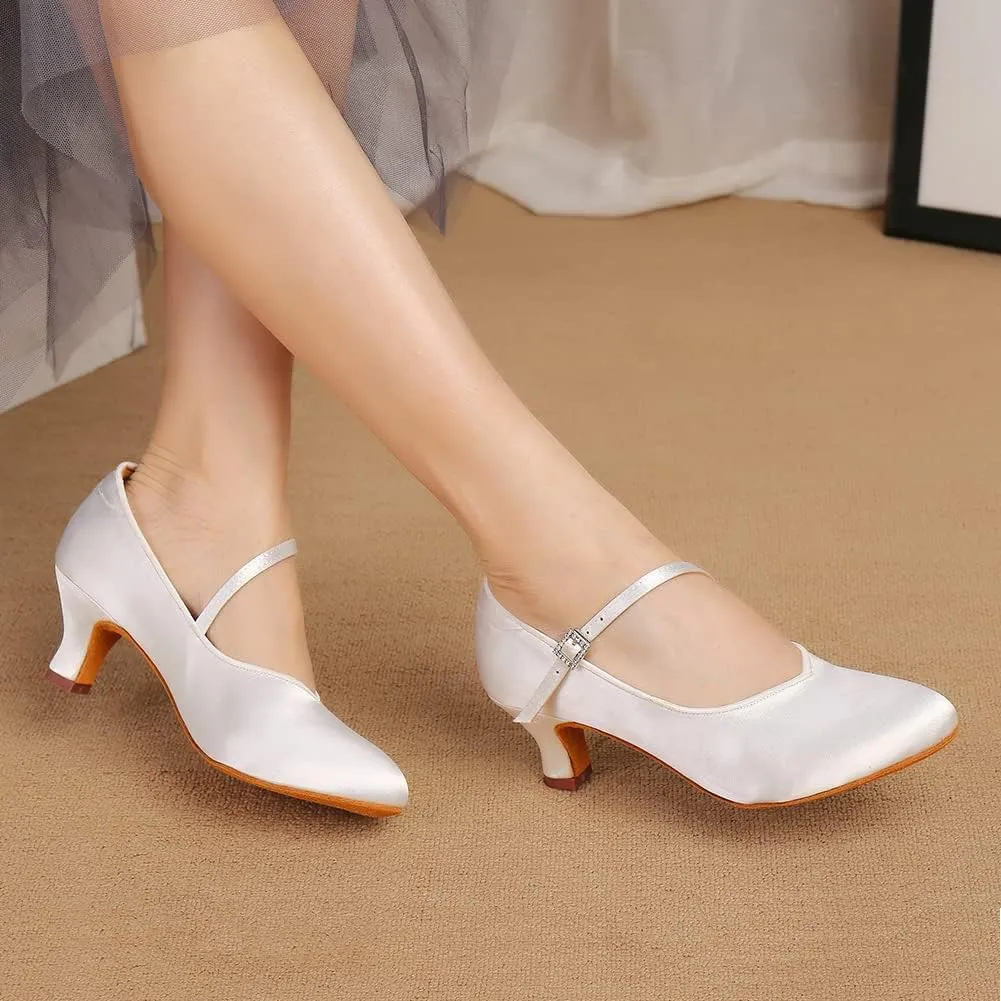 HIPPOSEUS Women's Latin Ballroom Dance Shoes Closed Toe Satin Salsa Practice Dancing Shoes Suede Sole