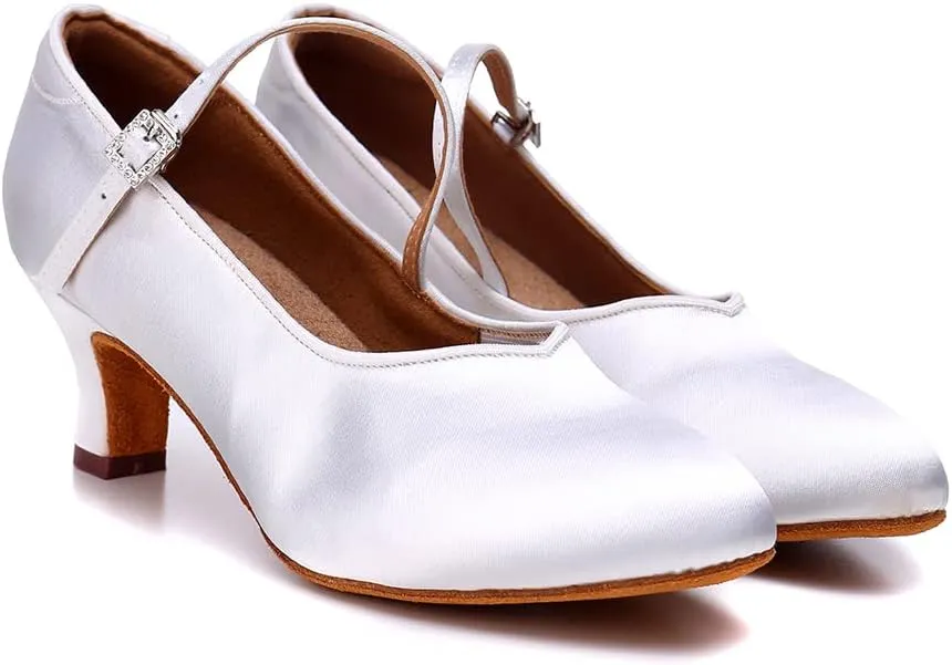 HIPPOSEUS Women's Latin Ballroom Dance Shoes Closed Toe Satin Salsa Practice Dancing Shoes Suede Sole