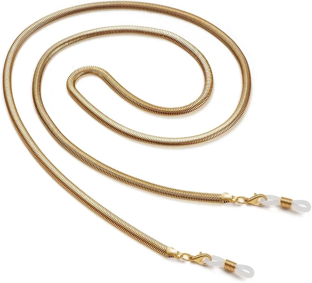 HOOENG Glasses Eyeglass Chains for Women Anti-Skid Ear Hooks and Silicone Stylish Eye Glasses Chain String Holder (Color : Gold, Size : 1)