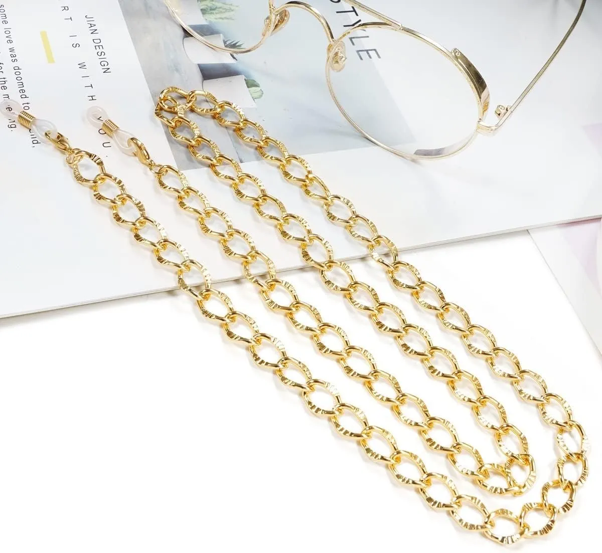 HOOENG Glasses Eyeglass Chains for Women Beaded Neck Chain Simple Stylish Sunglass Straps (Color : Gold, Size : 1)